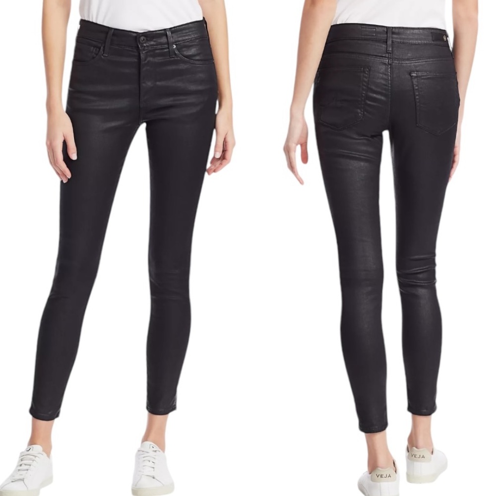Adriano Goldschmied AG Farrah High-Rise Skinny Ankle Black Leatherette Jeans  29